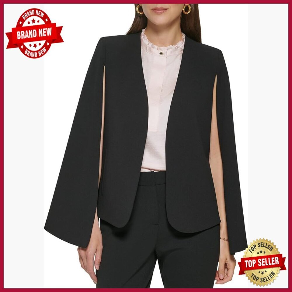 Open Front Blazer Cape Stretchy Hip-Length Work Professional Wear